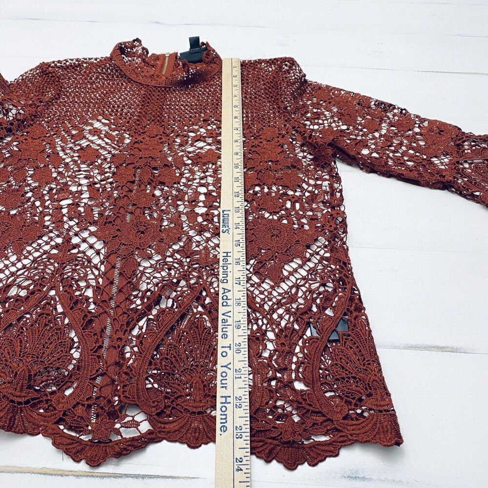 BOLD ELEMENTS LACEY Rust Orange Zipper Overlay Top SIze MEDIUM Bell Sleeve - Picture 8 of 15